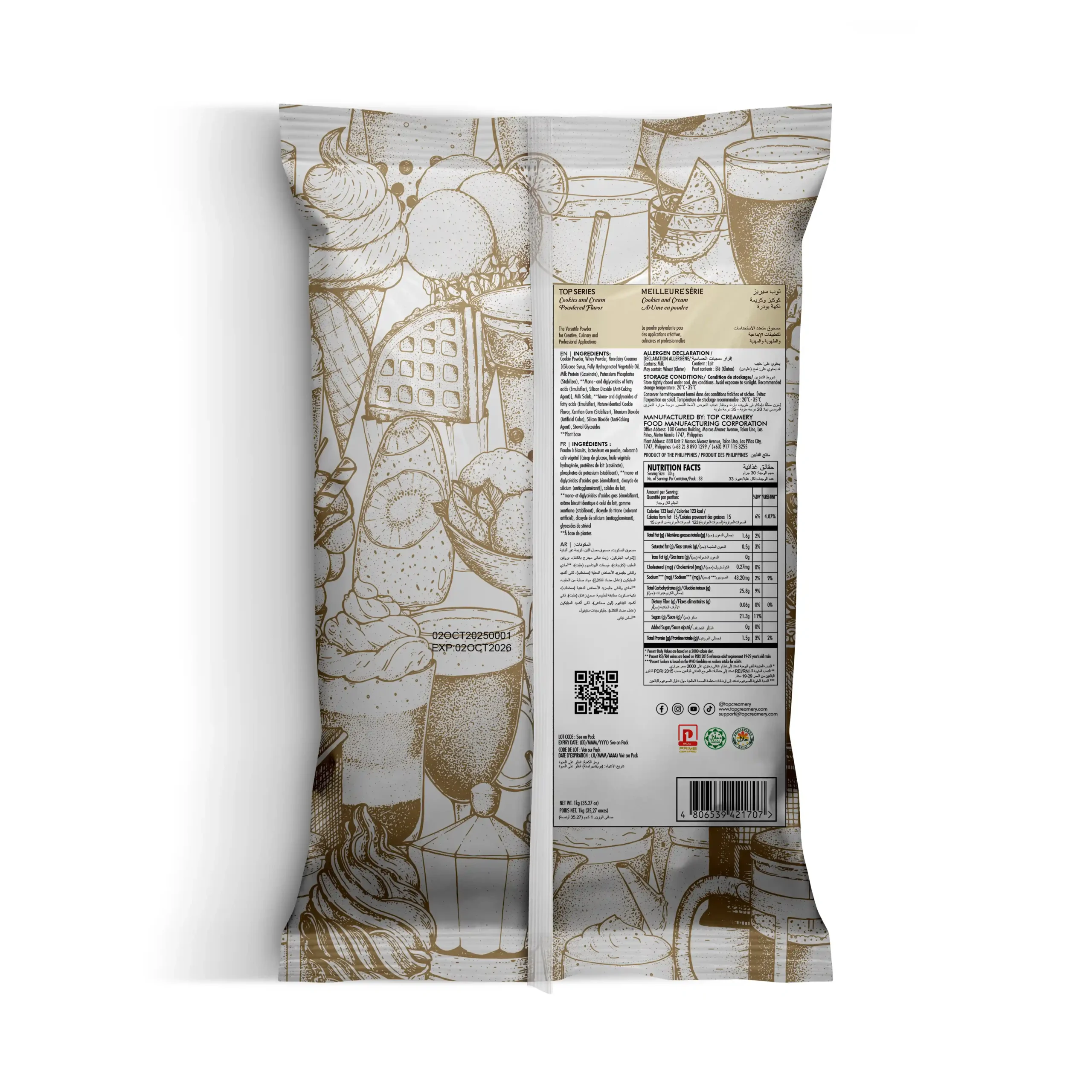 TOP Series Cookies and Cream Powder Flavor 1kg - Image 2