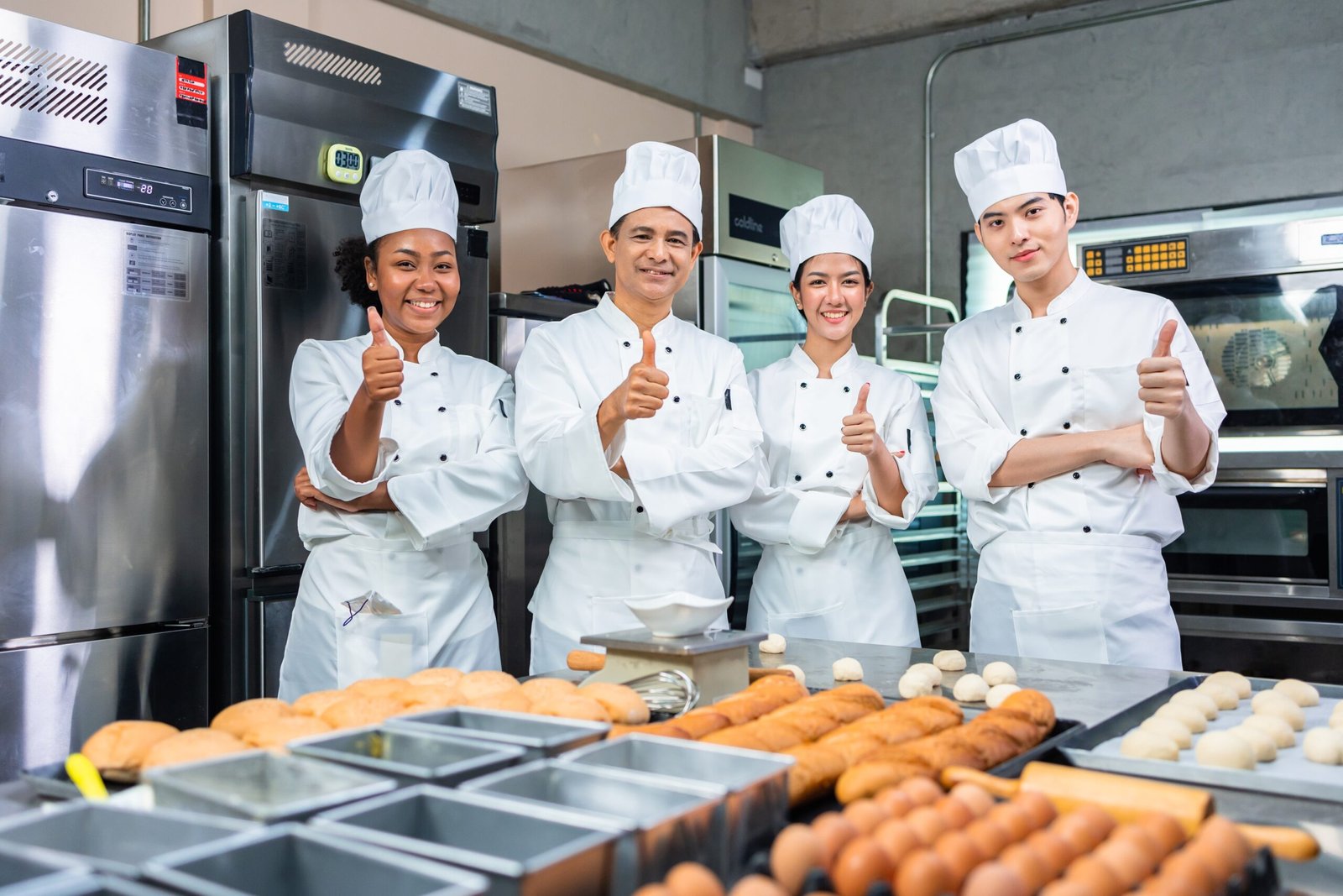 Smiling,African,Female,And,Asian,Bakers,Looking,At,Camera..chefs,Baker