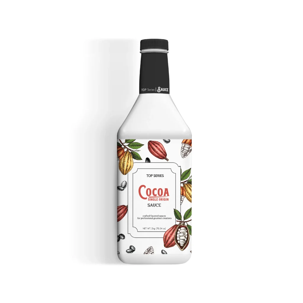 TOP Series Cocoa Single Origin Sauce 2kg premium chocolate sauce bottle packaging front view