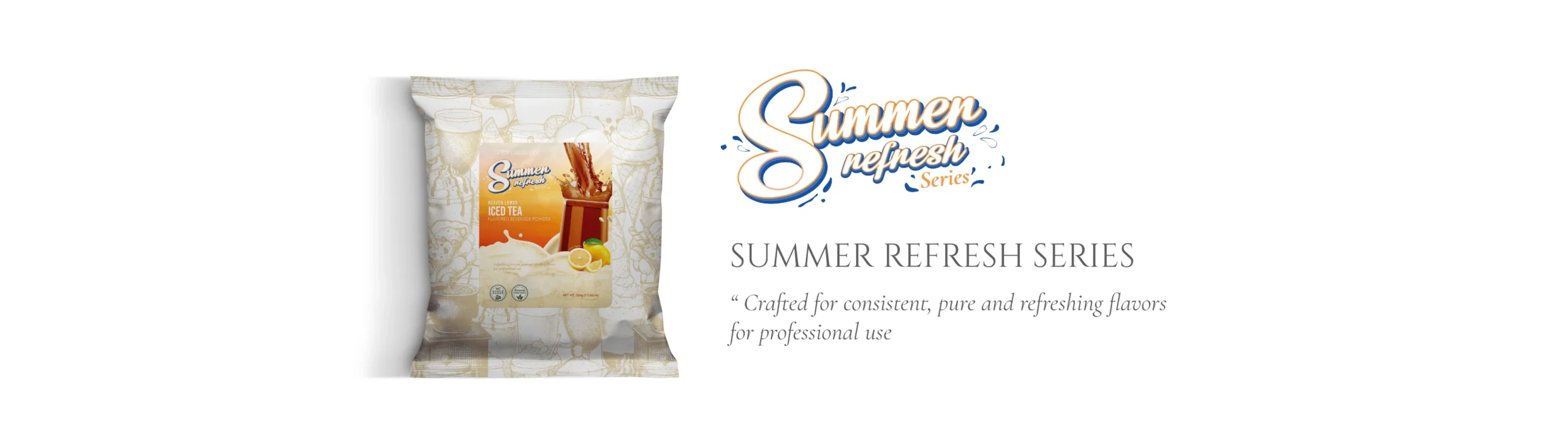 Promotional banner for Summer Refresh Series featuring a packaged product on the left and the 'Summer Refresh Series' logo with tagline on the right.