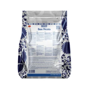 Bag of Fabbri Base Ricotta cheese in a blue-and-white decorative package with nutrition label visible on the back panel