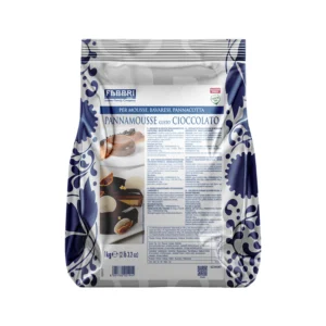 Package of FABBri Pannamousse al cioccolato (1 kg), blue-and-white decorative bag with 'gluten free' badge visible.