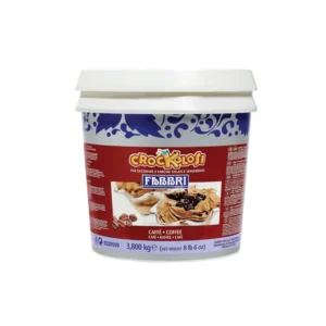 Ice cream tub with a white lid, blue decorative pattern, and red label showing flavor and logo, net weight 3.8 kg (8 lb 6 oz).