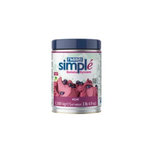 Front view of a Fabbrì Simple Gelato System jar labeled Acai with pink gelato and blueberries on the label.