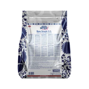 Bag of Fabbri Simple Base Se9, lactose-free gelato mix, 1 kg, with blue floral packaging design (informational image)