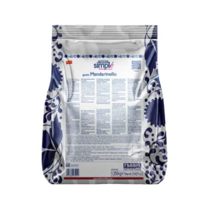 Pouch packaging for Fabbri Simplé Mandarinello gelato mix with blue floral design on white and blue packaging.