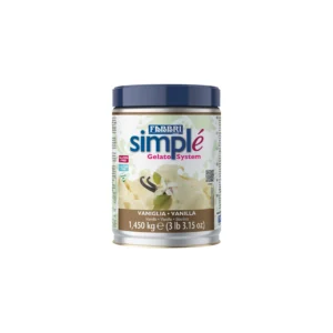 Jar of FABBRI Simple Gelato Vanilla mix with a dark blue lid.
