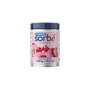 Fabbri raspberry sorbet in a large jar with a dark blue lid, pink label, 1.5 kg size