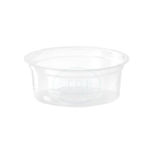Clear plastic disposable cup with a wide rim on a white background (empty).